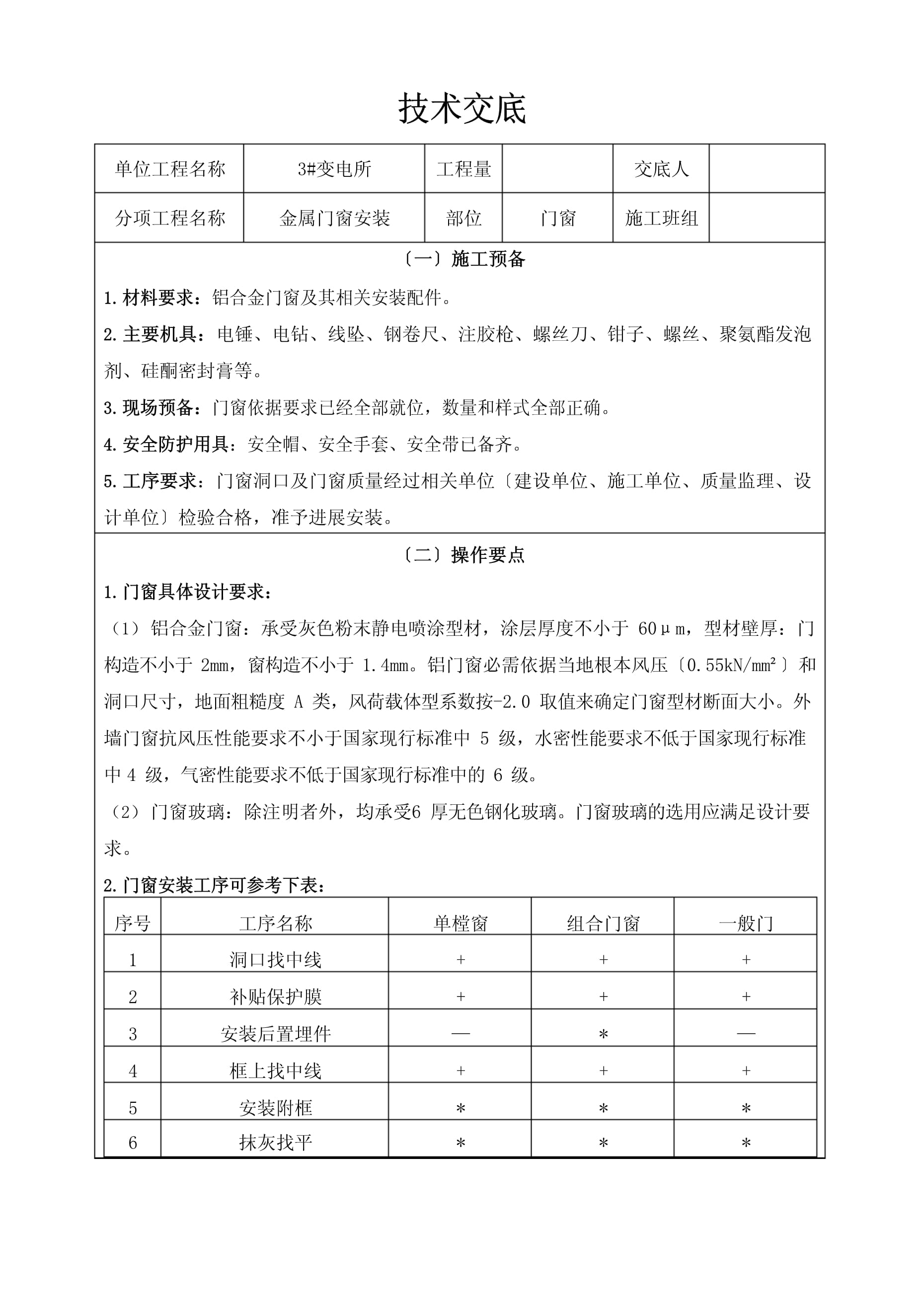 金属门窗安装技术交底.doc